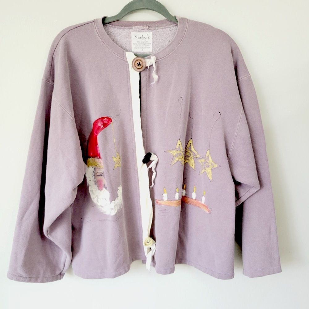 Kunky’s hand painted moon and stars big button down cardigan sweater size 2